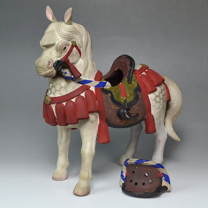 Edo period Horse-shaped Iro-Bizen Pottery Koro Censer