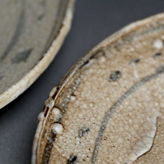 Antique Japanese Boxed Set 5 Shino Plates ー志野草花絵皿