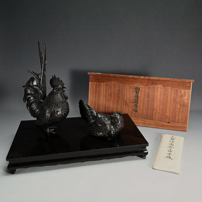 インペリアルブロンズコロセット 雄鶏と鶏 ー銅製鶏雌雄香爐