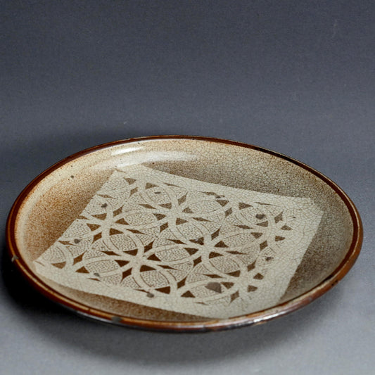 Unusual Seto E-zara Stoneware Mingei Plate