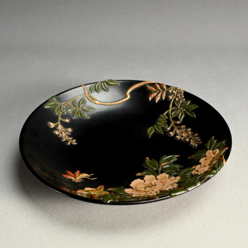 アンティーク高森絵漆皿 藤 香彩作 ー廣斎