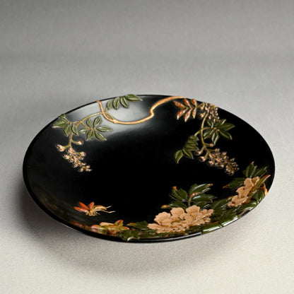 アンティーク高森絵漆皿 藤 香彩作 ー廣斎