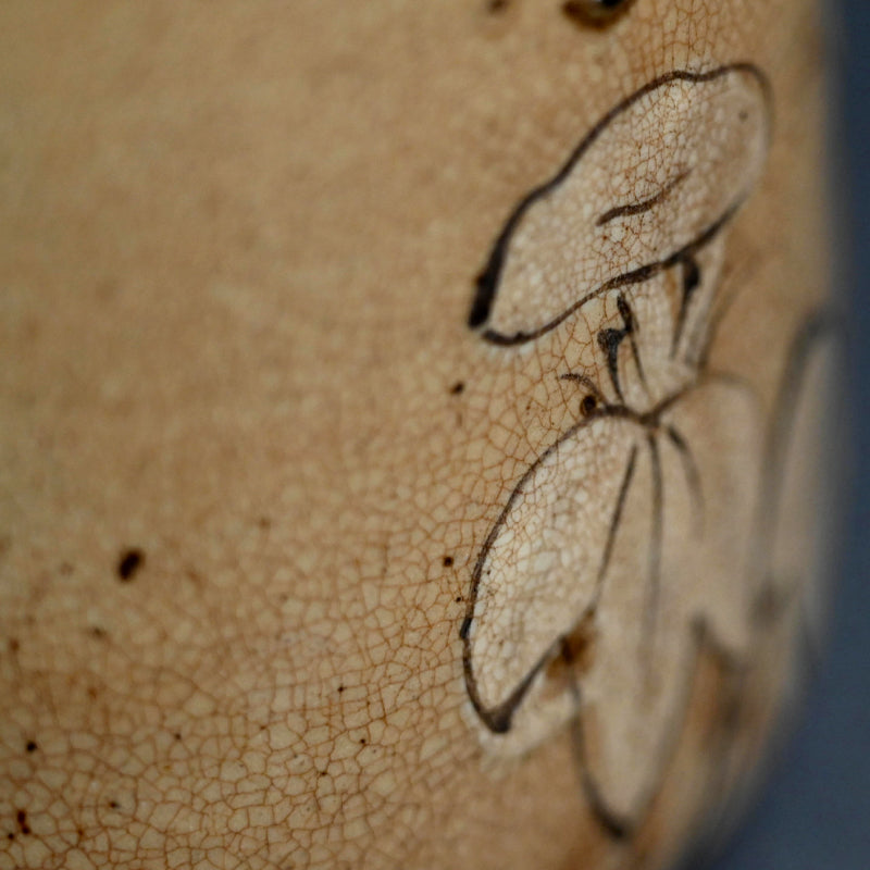 Antique Edo p. Japanese Pottery Flask, Asa-gao