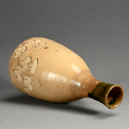 Antique Edo p. Japanese Pottery Flask, Asa-gao