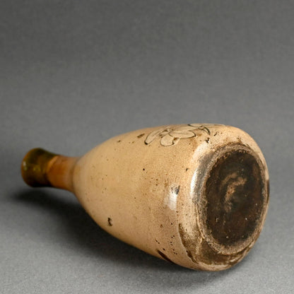 Antique Edo p. Japanese Pottery Flask, Asa-gao