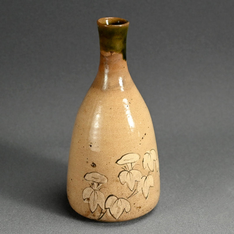 Antique Edo p. Japanese Pottery Flask, Asa-gao