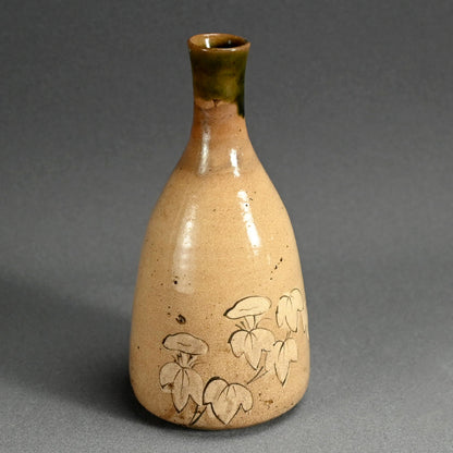 Antique Edo p. Japanese Pottery Flask, Asa-gao