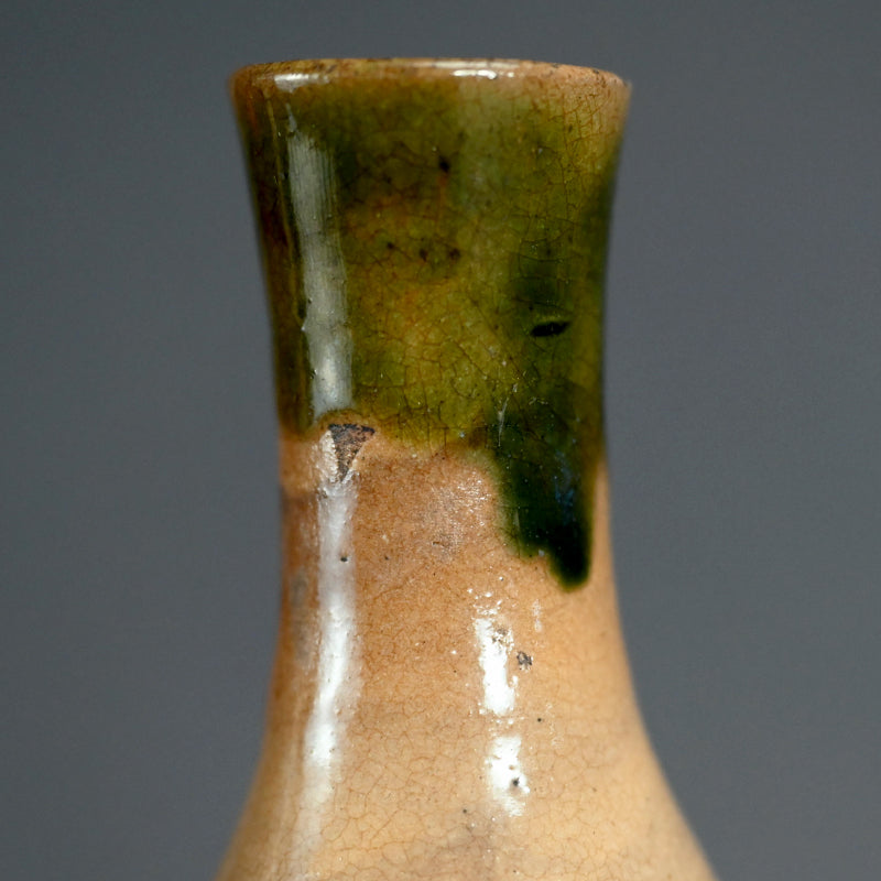 Antique Edo p. Japanese Pottery Flask, Asa-gao