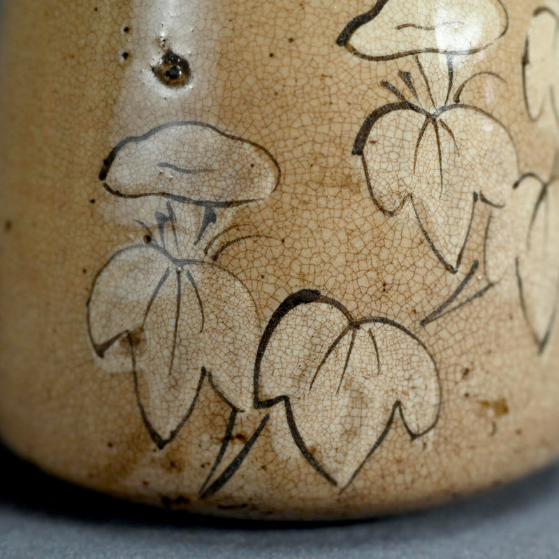 Antique Edo p. Japanese Pottery Flask, Asa-gao