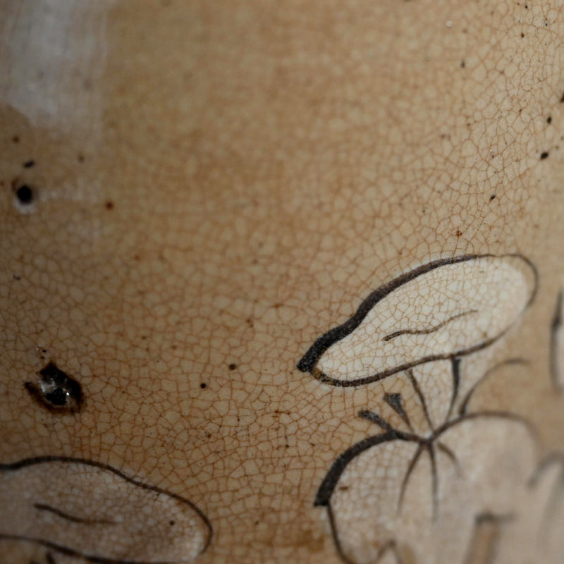 Antique Edo p. Japanese Pottery Flask, Asa-gao