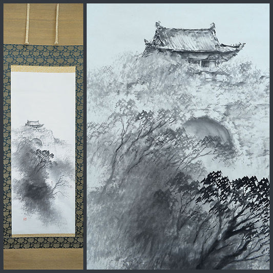 Antique Japanese Painted Scroll, “Kojo” ー平井 楳仙 "古城暮"