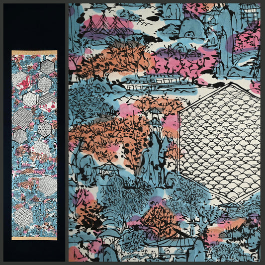 染付の楽園風景絵巻 ー重森陽子掛け軸「染付の楽園」