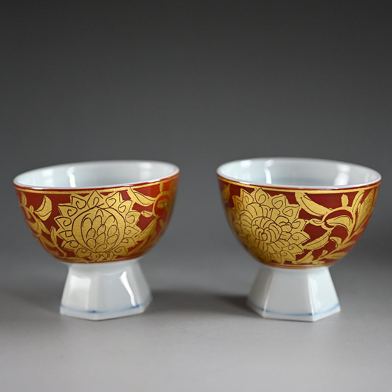 Kinrande Porcelain Sake Set ー小野 珀子 “金襴手 酒盃”