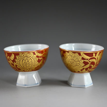 Kinrande Porcelain Sake Set ー小野 珀子 “金襴手 酒盃”