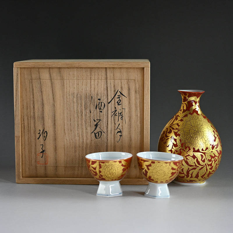 Kinrande Porcelain Sake Set ー小野 珀子 “金襴手 酒盃”