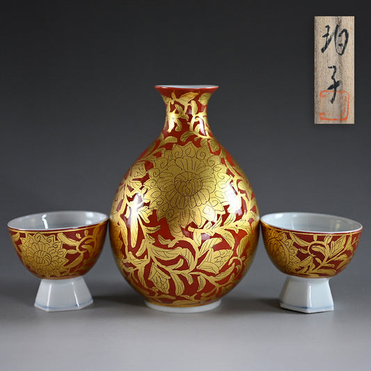 Kinrande Porcelain Sake Set ー小野 珀子 “金襴手 酒盃”