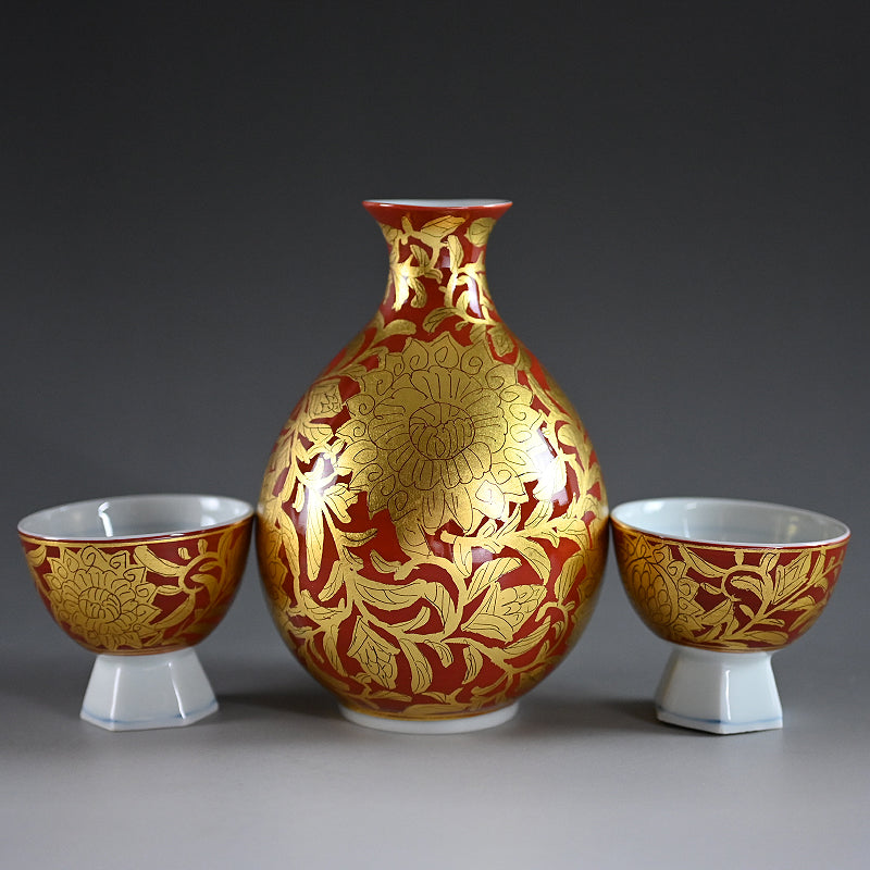 Kinrande Porcelain Sake Set ー小野 珀子 “金襴手 酒盃”