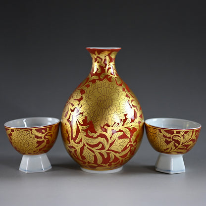 Kinrande Porcelain Sake Set ー小野 珀子 “金襴手 酒盃”