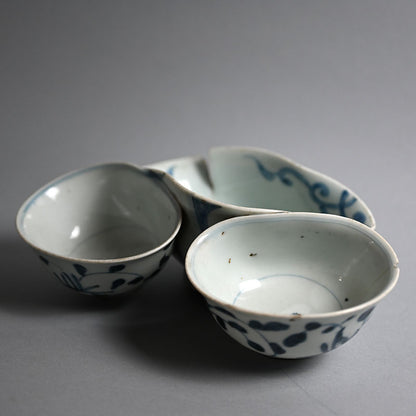 Antique Japanese Kiln Flaw, Fused Porcelain Cups