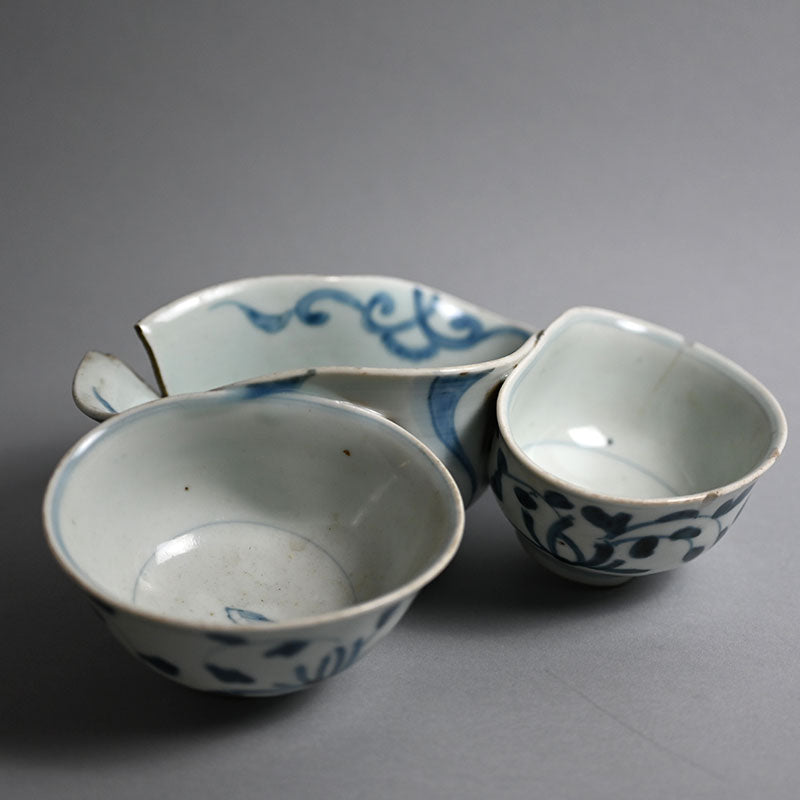 Antique Japanese Kiln Flaw, Fused Porcelain Cups