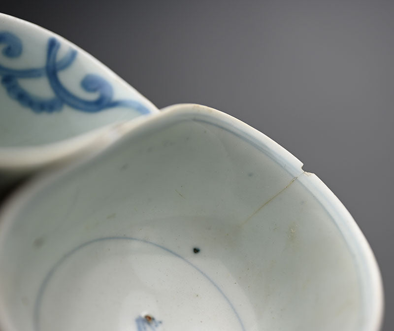 Antique Japanese Kiln Flaw, Fused Porcelain Cups