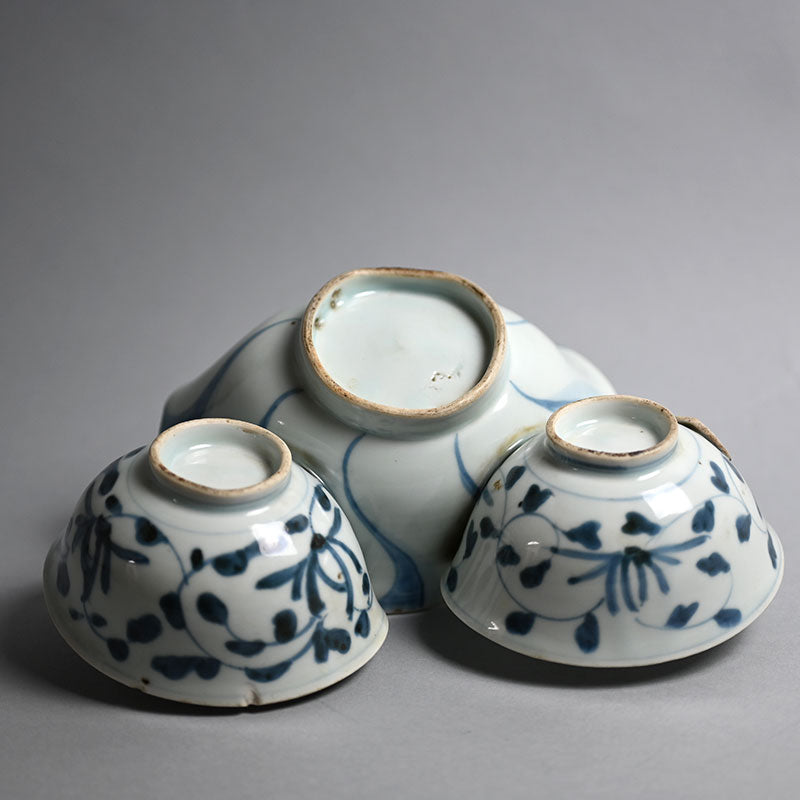 Antique Japanese Kiln Flaw, Fused Porcelain Cups